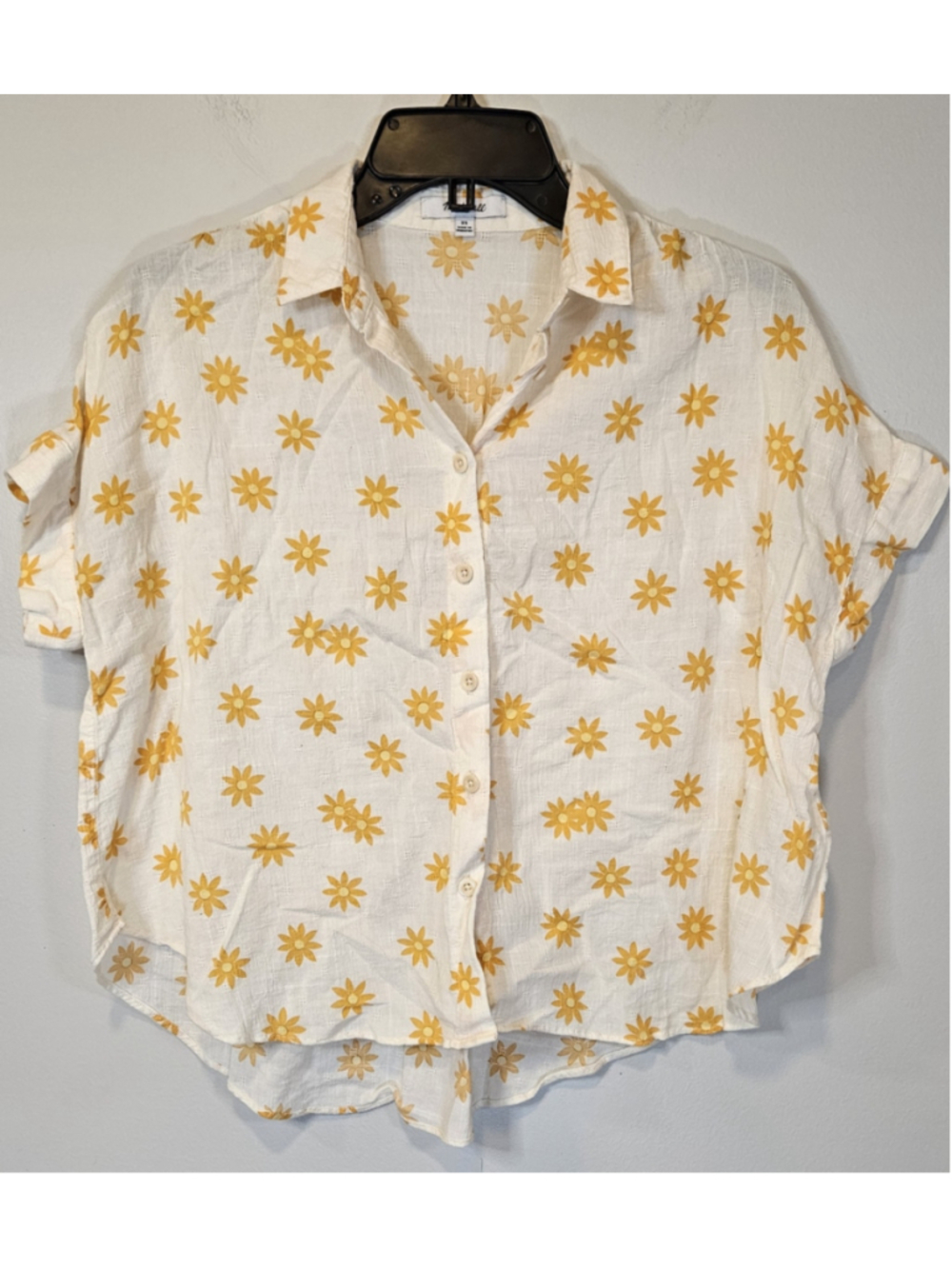 Madewell Yellow Daisy Floral Button Up Shirt XS Oversized Cottagecore